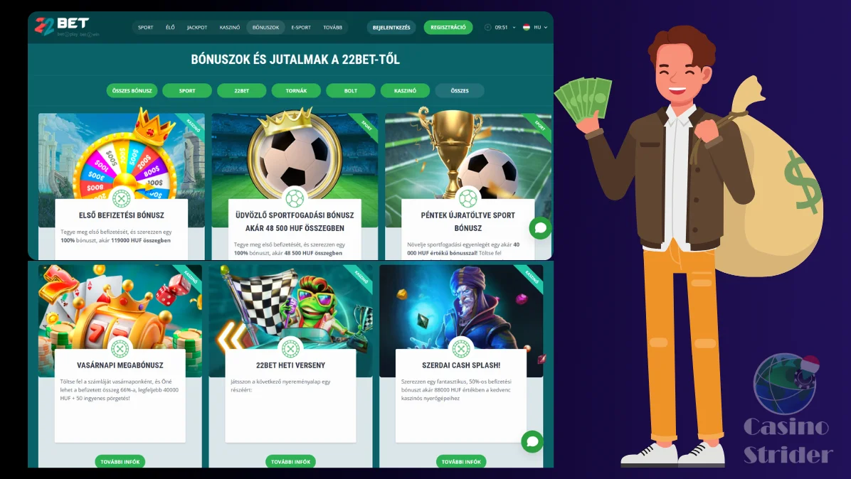 22Bet Casino bónusz ajánlatok és promóciók