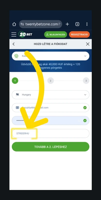 2 Írd be a promo code