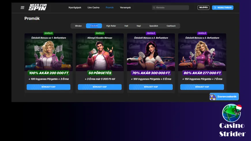 Üdvözlő bónusz Need for Spin – részletek és feltételek