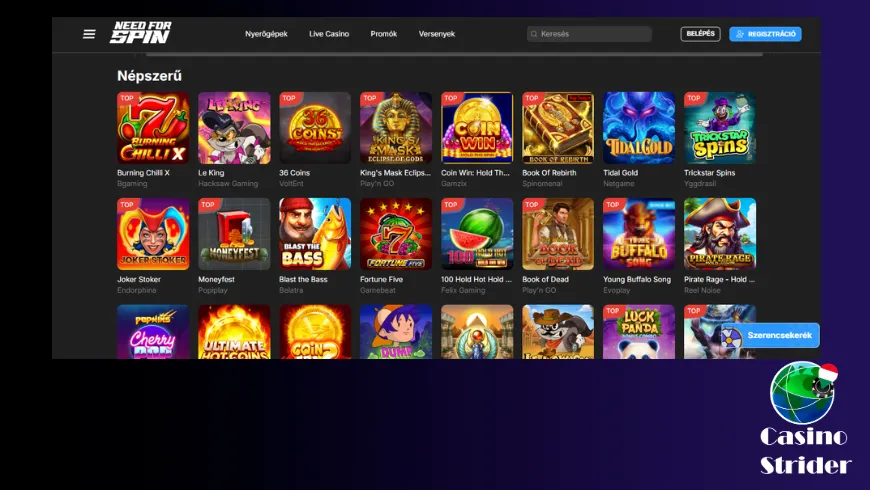 Játékok kínálata Need for Spin Casino