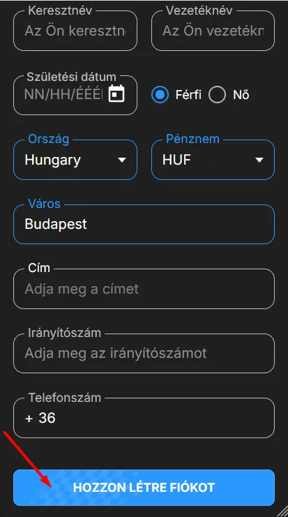 Személyes adatok kitöltése