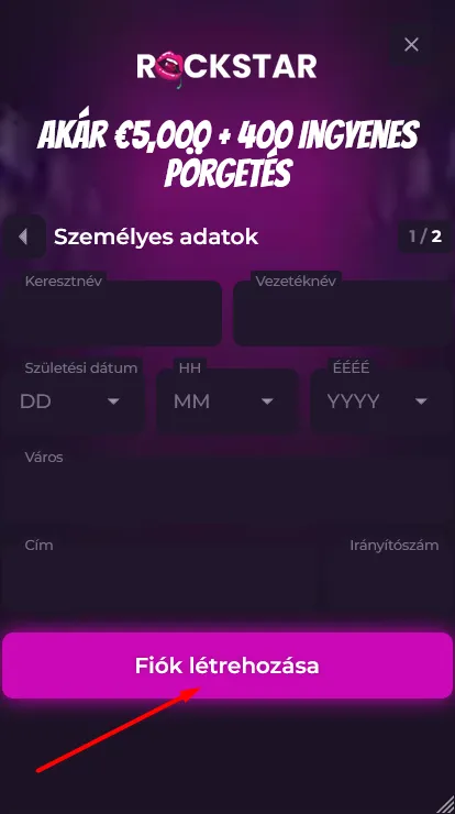 Személyes adatok kitöltése