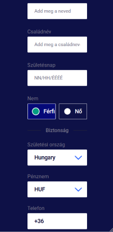 Személyes adatok kitöltése