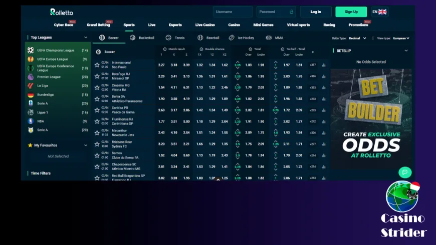 Sport- és e-sport fogadás a Rolletto Online Kaszinóban