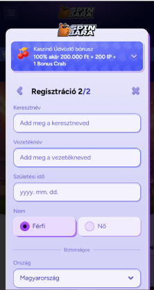 A regisztráció második része