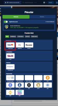 Befizetés kiválasztása