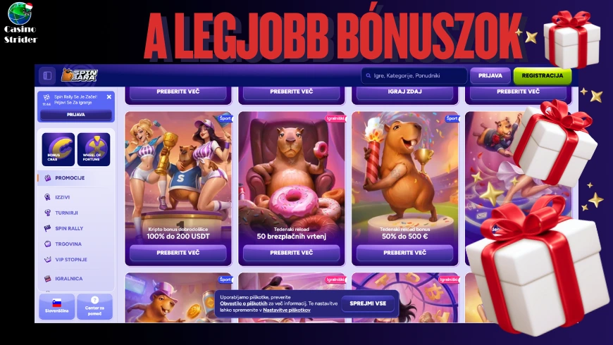 Bónuszok típusai promóciós kóddal a Spinbara kaszinóban