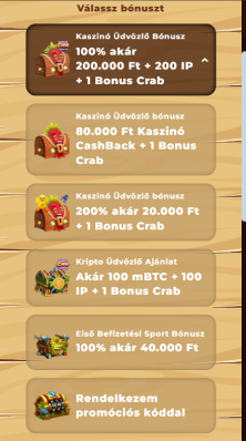 Startbónusz kiválasztása