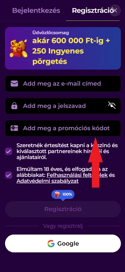 Add meg a promóciós kódot