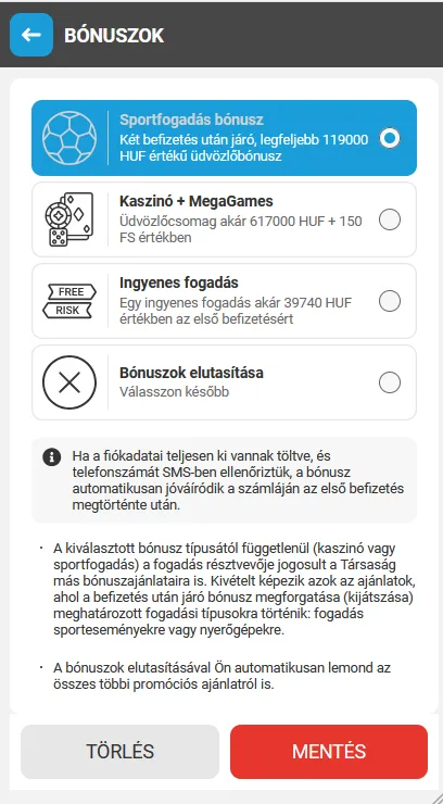 Bónusz kiválasztása