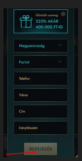 Cím és pénznem megadása