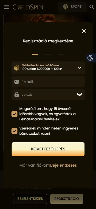 E-mail és jelszó megadása