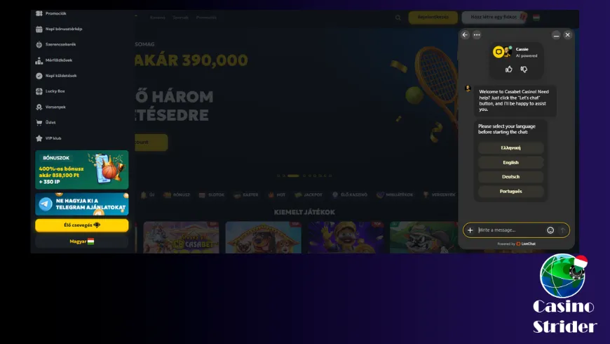 Ügyfélszolgálat és magyar nyelv – CasinoStrider tesztelés
