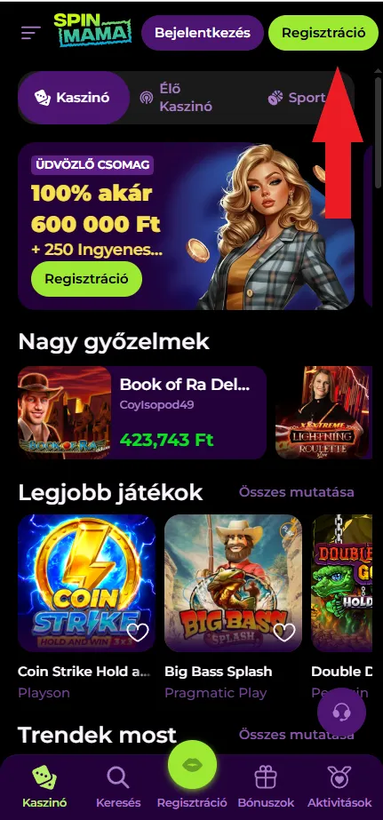 Érintsd meg a regisztrációs ikont