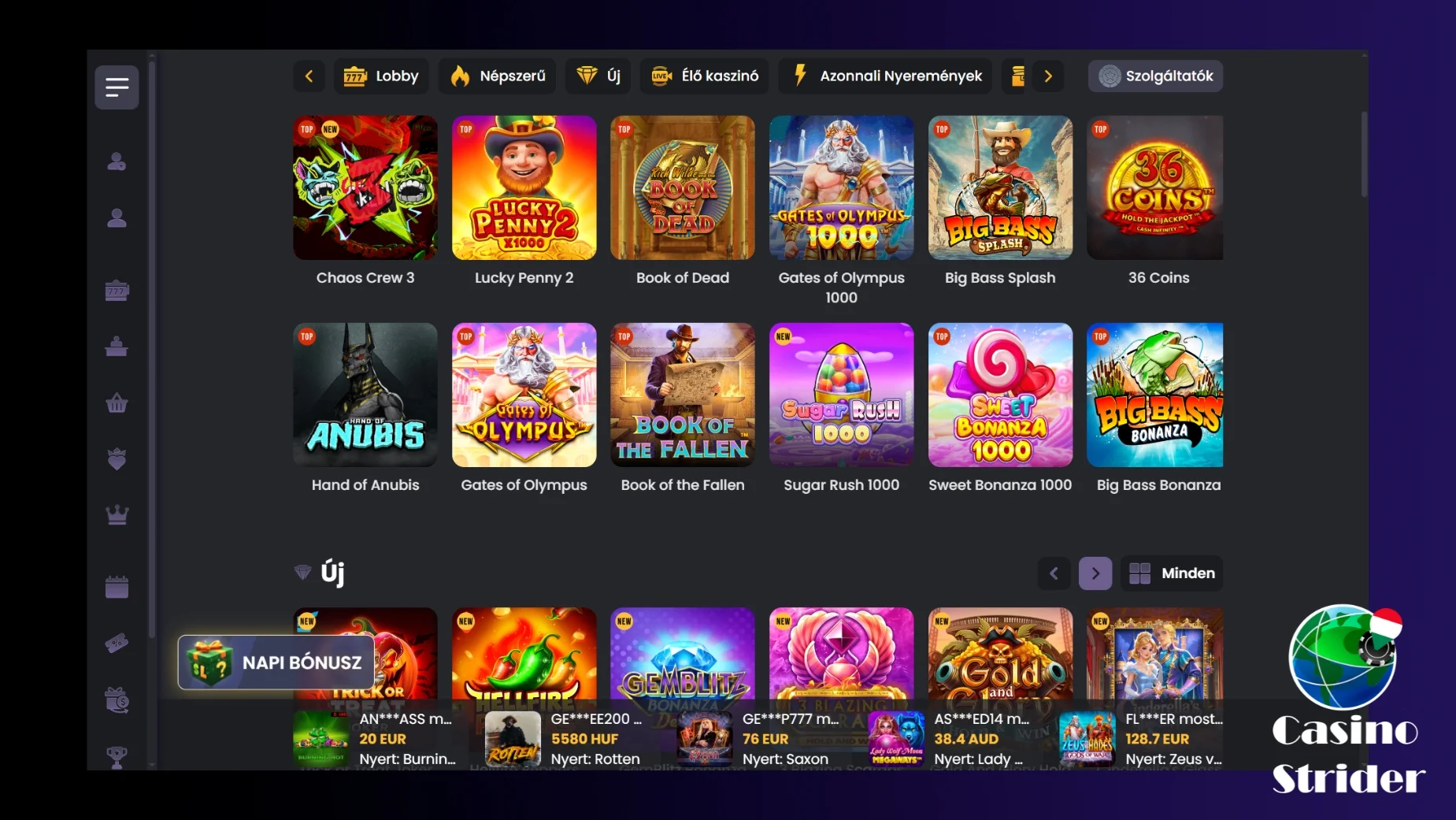 A Spinline Kaszinó legnépszerűbb játékai és online nyerőgépei