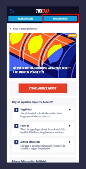 Regisztrációs űrlap megnyitása