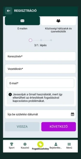 Személyes adatok megadása