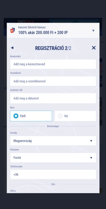 Töltsd ki a személyes adatokat