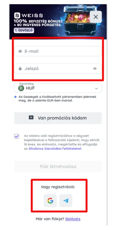 Adja meg e-mail címét és jelszavát, vagy válasszon alternatív belépési módot