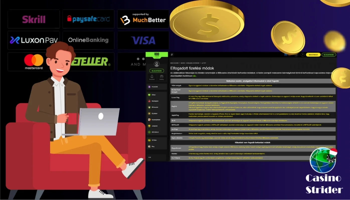 Befizetés és kifizetés a 888 Casinónál