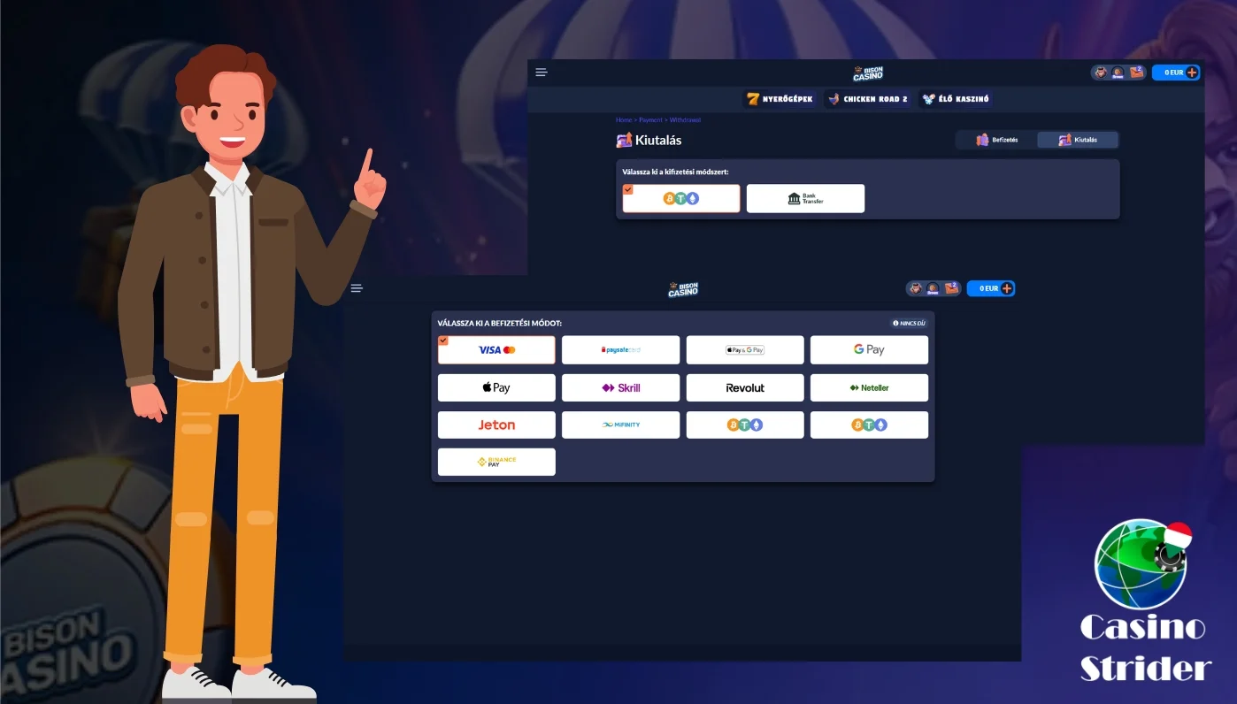 Befizetés és kifizetés a Bison Casinóban 