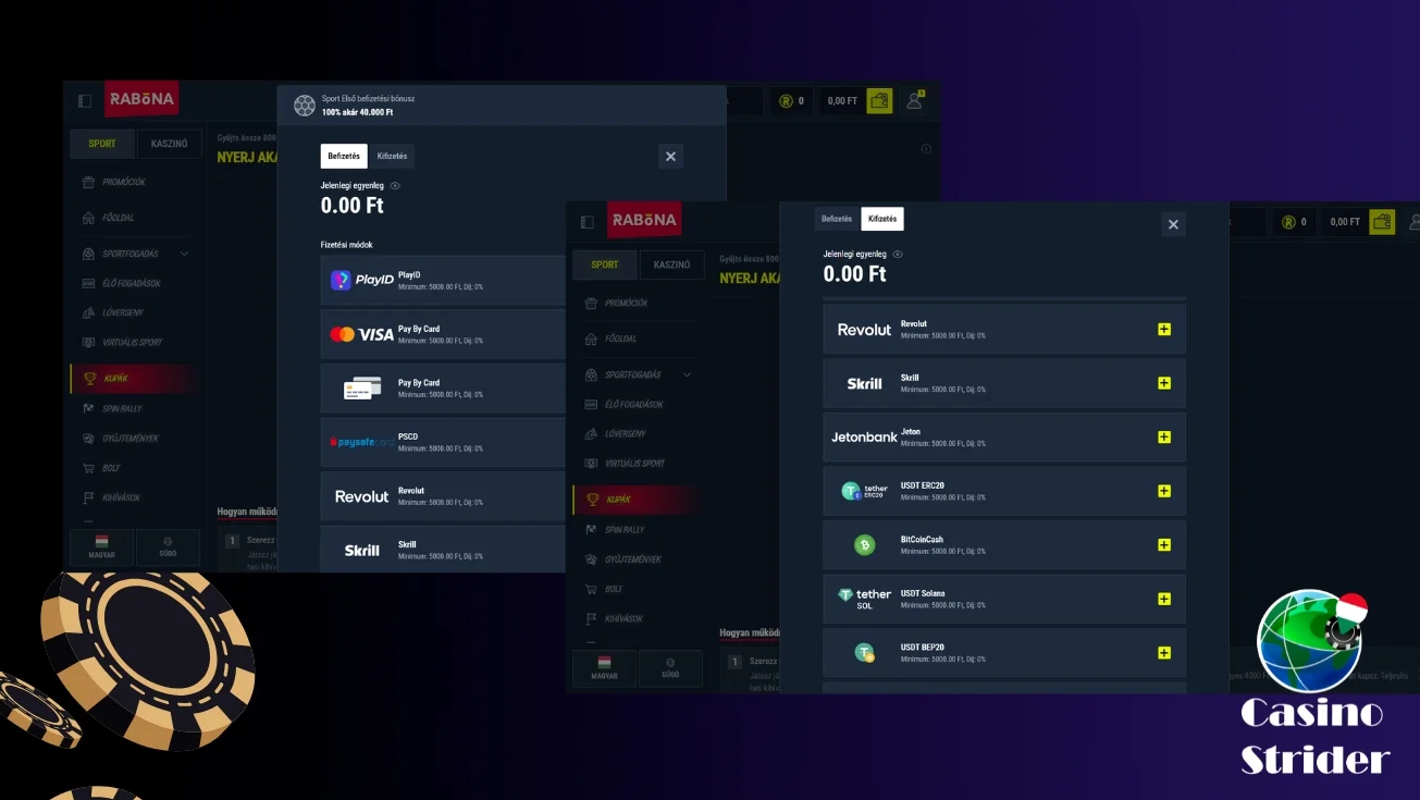 Befizetés és kifizetés a Rabonán