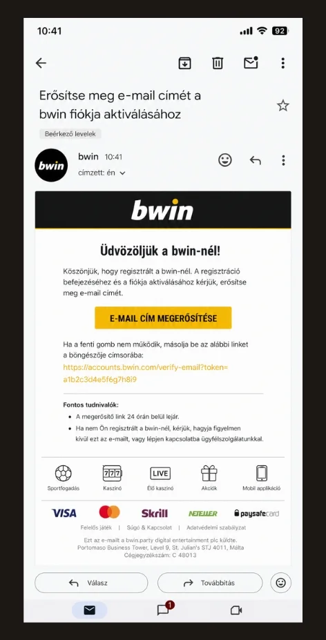 Erősítse meg a regisztrációt az e-mailben