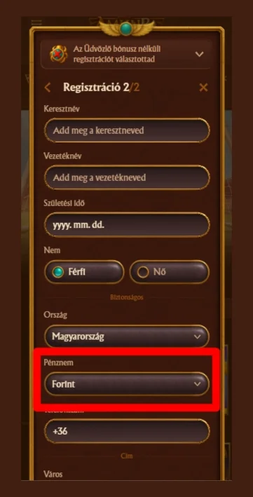 Válassza a HUF valutát