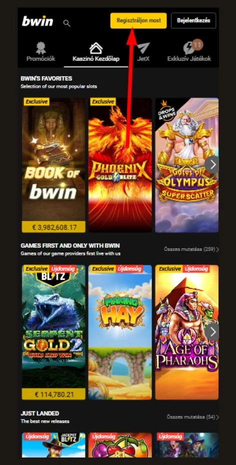 Kattintson a Regisztráció gombra a jobb felső sarokban