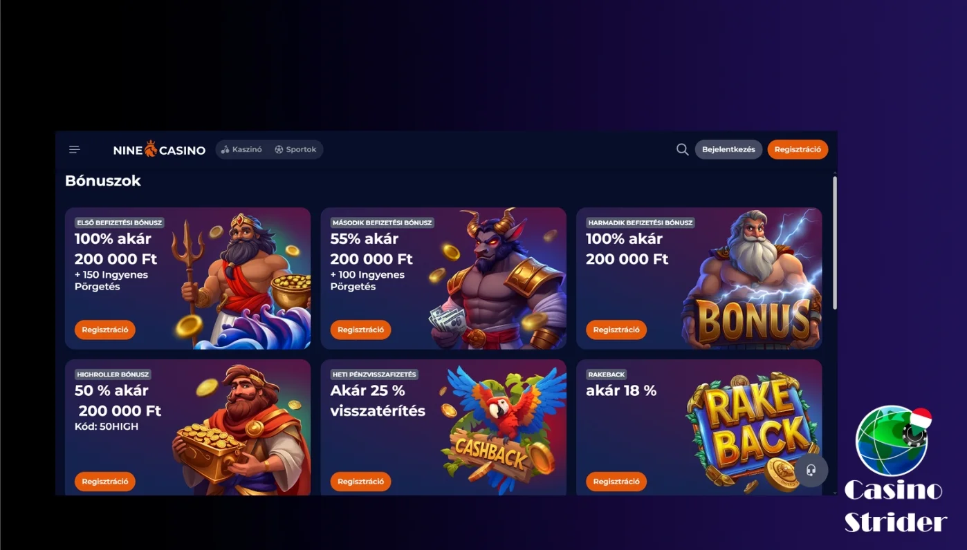 Nine Casino bónuszok 
