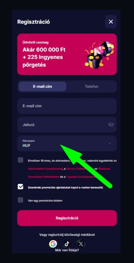 Pénznem kiválasztása