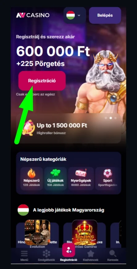 Regisztráció indítása