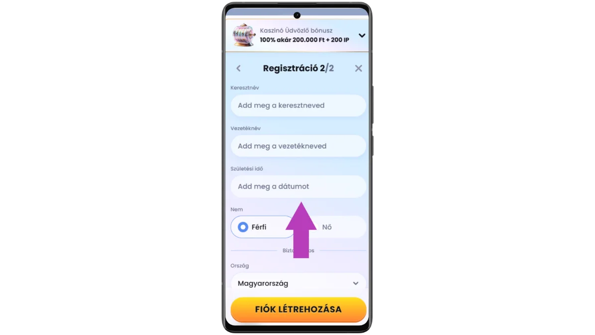 Regisztrációs űrlap kitöltése ecoPayz casino