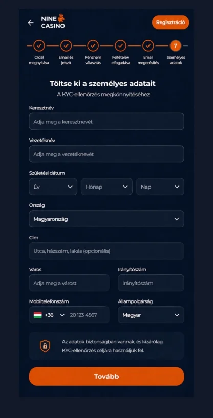 Személyes adatok kitöltése