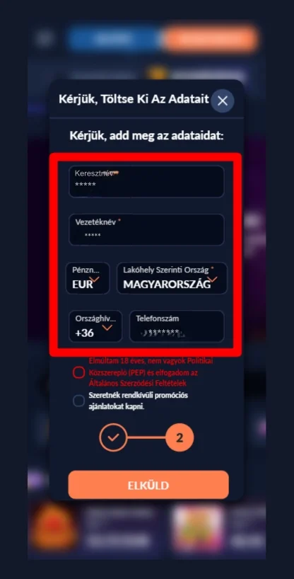 Személyes adatok kitöltése