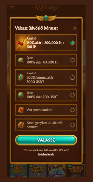 Válassza ki az üdvözlő ajánlatot