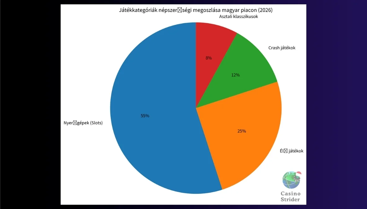 különböző kaszinójáték-kategóriák népszerűségi arányát