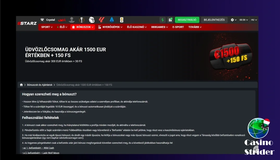 888Starz Üdvözlő bónusz