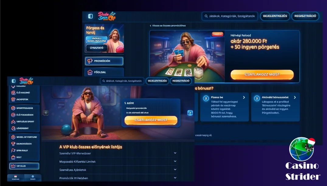 Dudespin Reload és cashback ajánlatok + VIP program