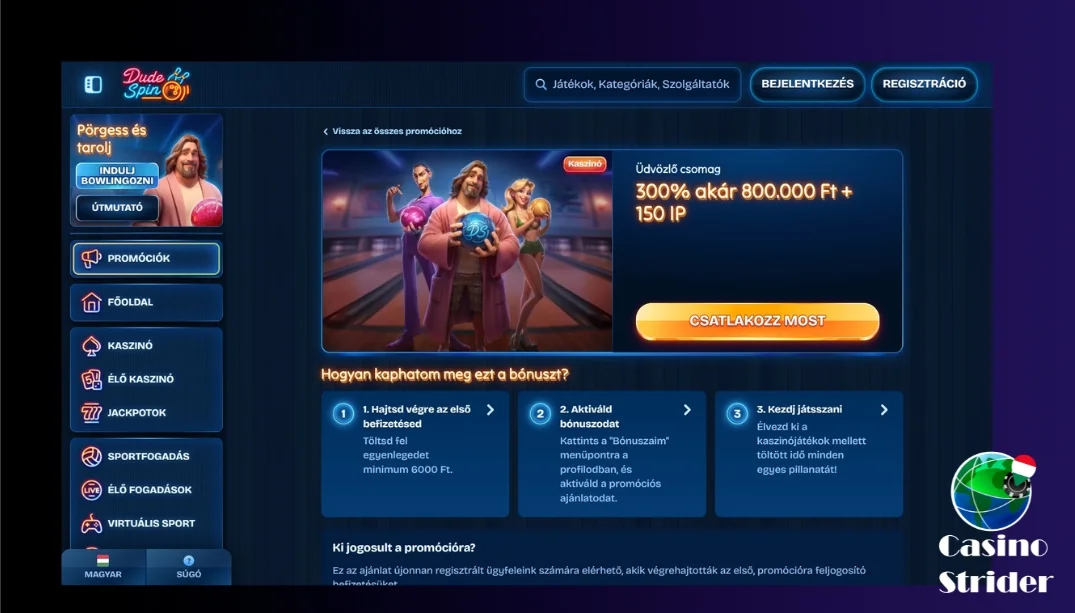 Üdvözlő bónusz Dudespin
