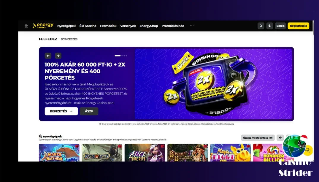 Energy Casino – bónusz és Mastercard kompatibilitás