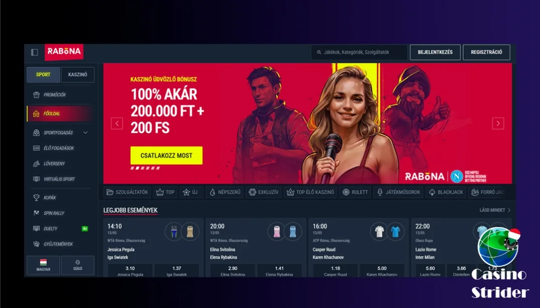 Rabona Casino – Kaszinó + kiterjedt sportfogadás