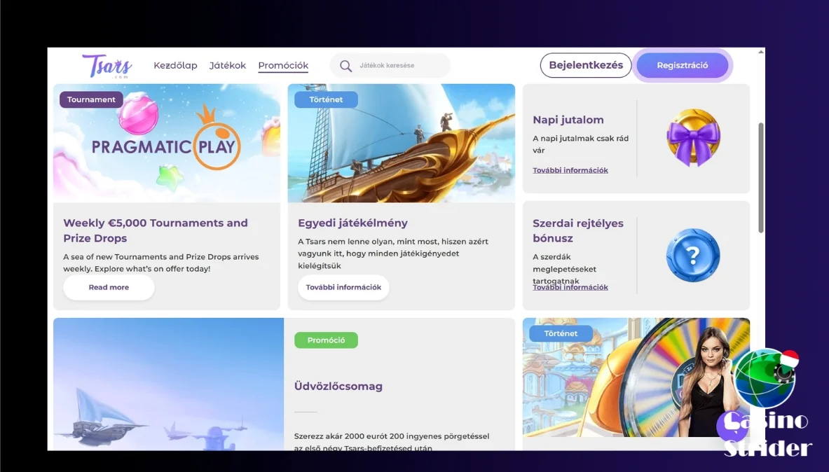Tsars Casino bónuszok és promóciók