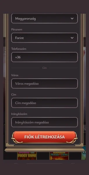 Vicibet kattints a Fiók létrehozása gombra