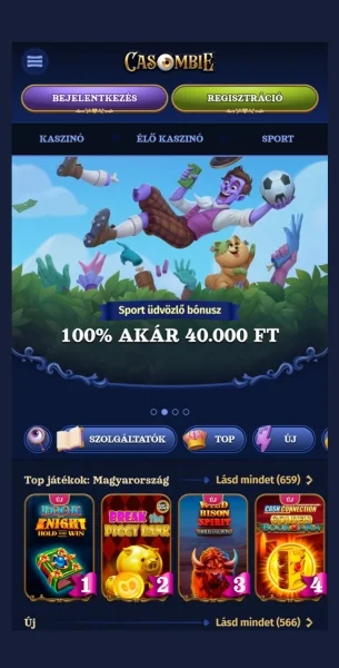 A weboldal Casombie megnyitása és a regisztrációs gomb megkeresése