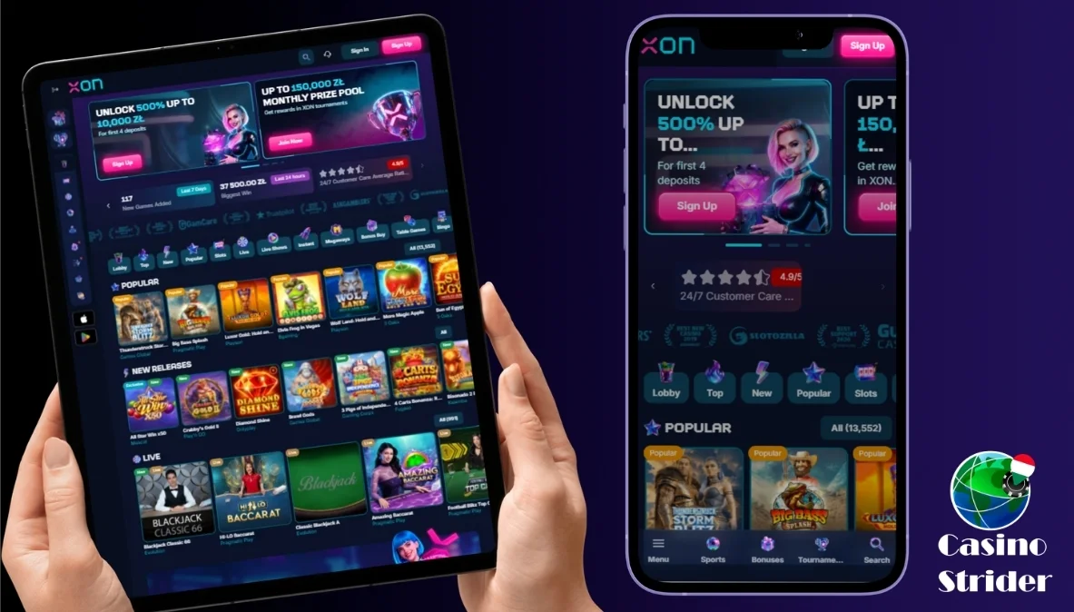 Felület, navigáció és kereső – Casinostrider test