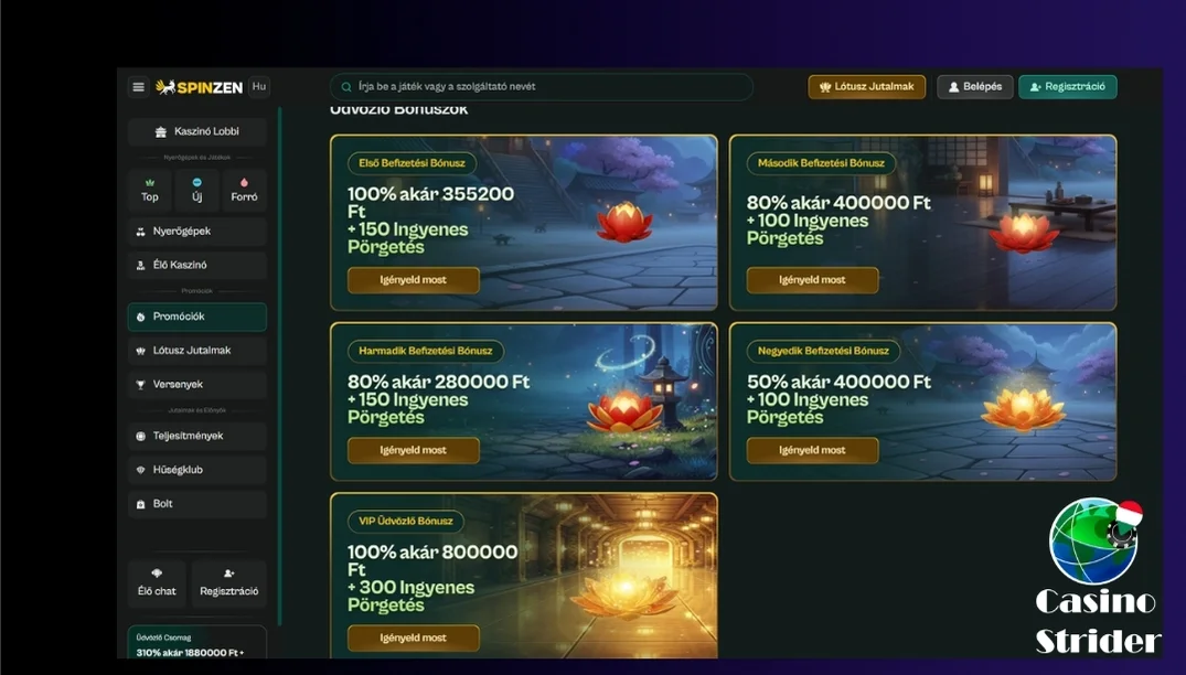 Spinzen bónuszok és akciók