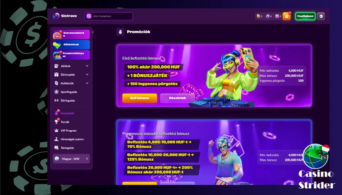 A SlotRave online kaszinó üdvözlő bónusza